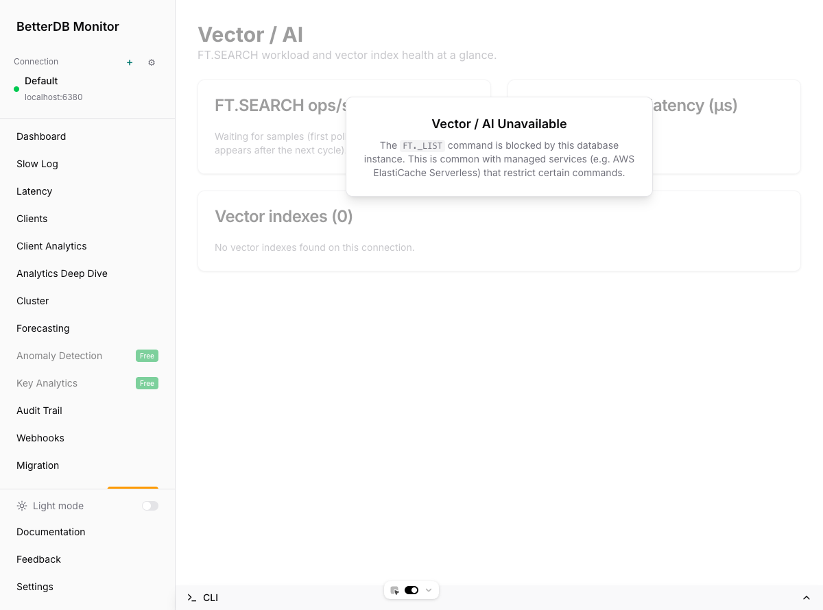 Overlay explains the Search module is not available, covering module-not-loaded and managed-service cases